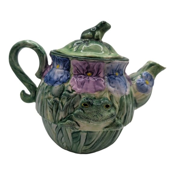 Vintage Jeanette Adams by Silvestri Small Frog Floral Motif Tea Pot No cup - Picture 9 of 10